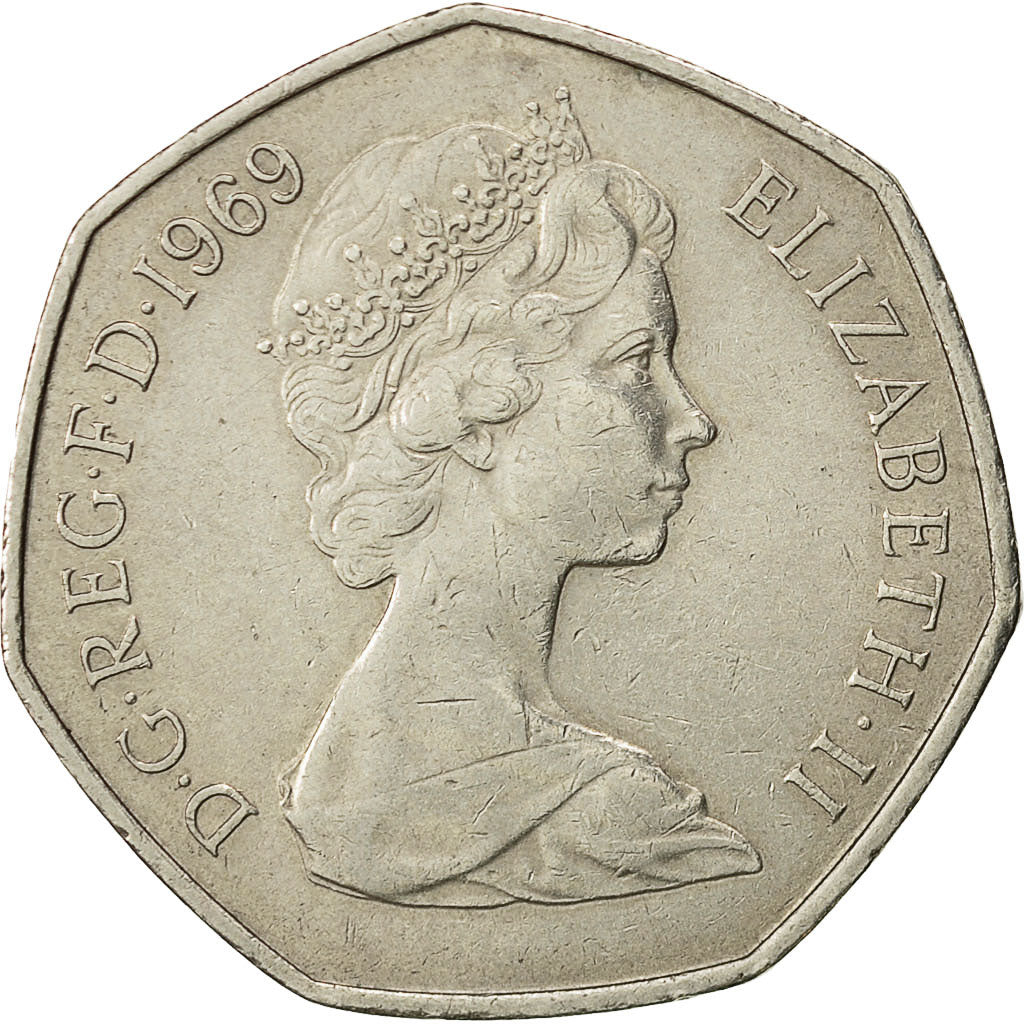 Monnaie, Grande-Bretagne, Elizabeth II, 50 New Pence, 1969, TTB, Copper-nickel