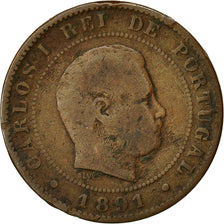 Munten, Portugal, Carlos I, 10 Reis, 1891, Portugal Mint, Paris, FR, Bronze