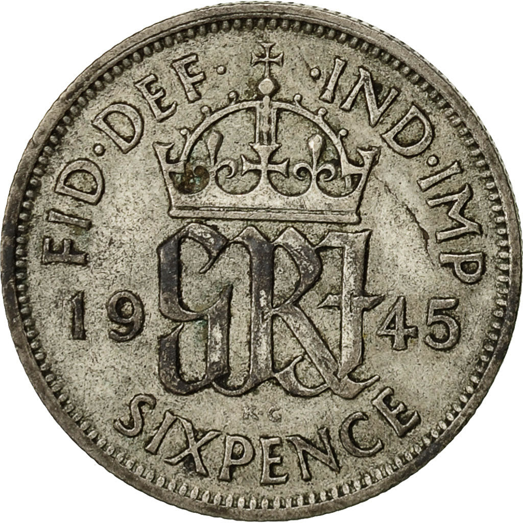 Moneta, Gran Bretagna, George VI, 6 Pence, 1945, MB, Argento, KM:852