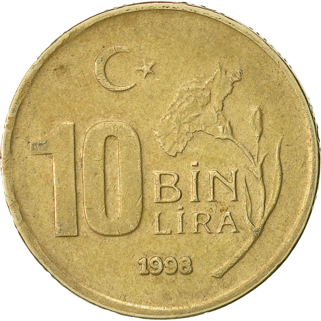 Monnaie, Turquie, 10000 Lira, 10 Bin Lira, 1998, TTB, Copper-Nickel-Zinc