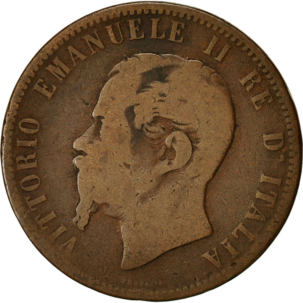 Moneta, Italia, Vittorio Emanuele II, 10 Centesimi, 1866, Milan, MB, Rame