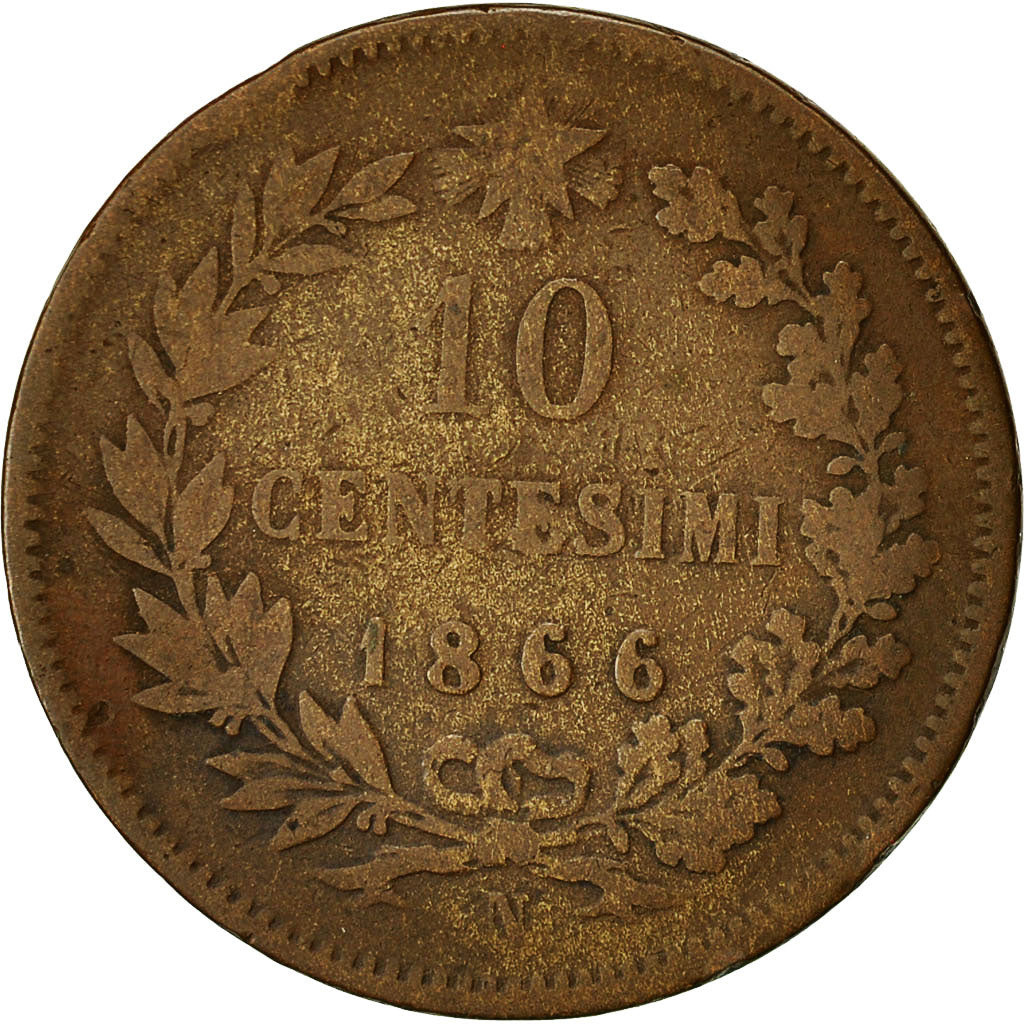 Coin, Italy, Vittorio Emanuele II, 10 Centesimi, 1866, Naples, VF(20-25)