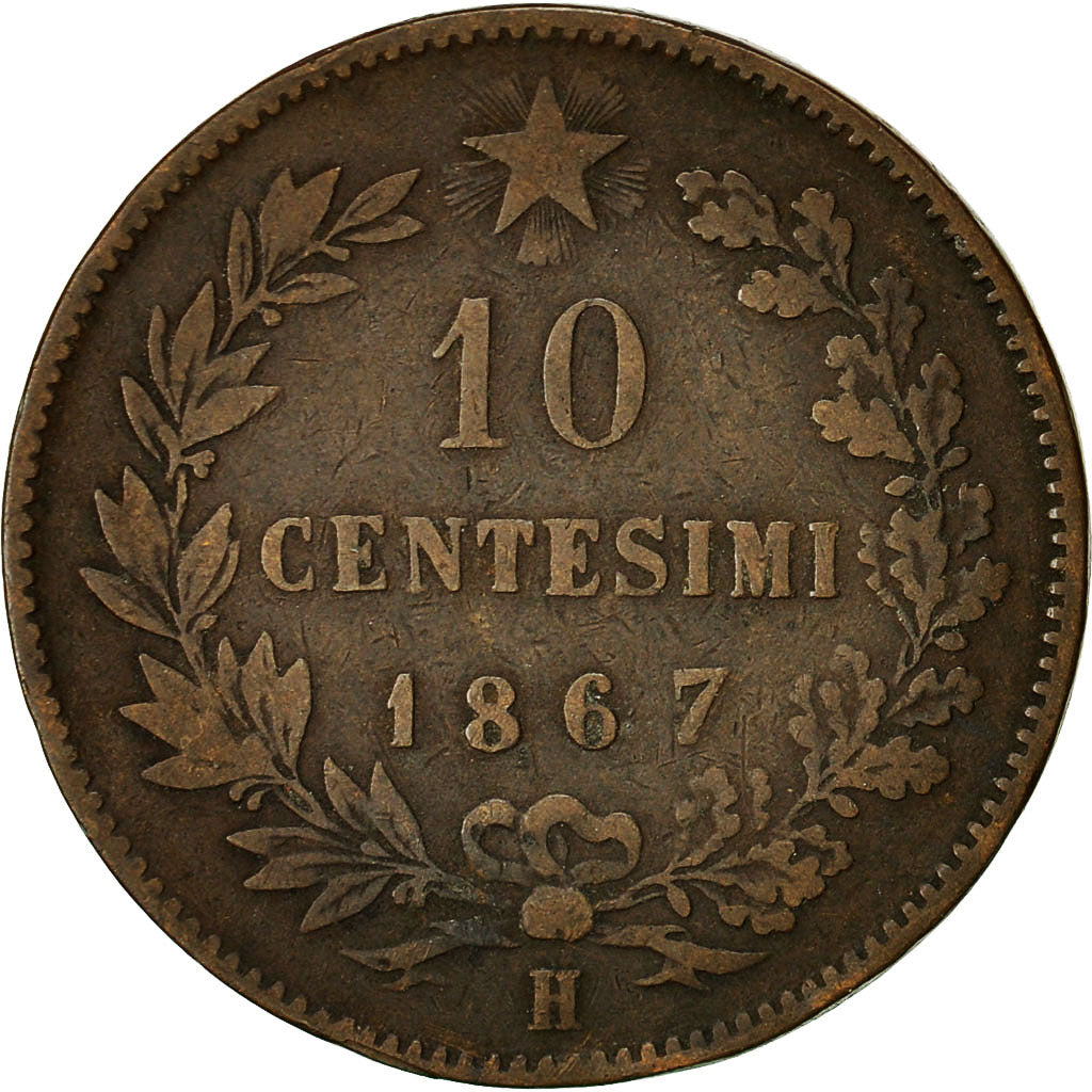 Moneta, Italia, Vittorio Emanuele II, 10 Centesimi, 1867, Birmingham, BB, Rame