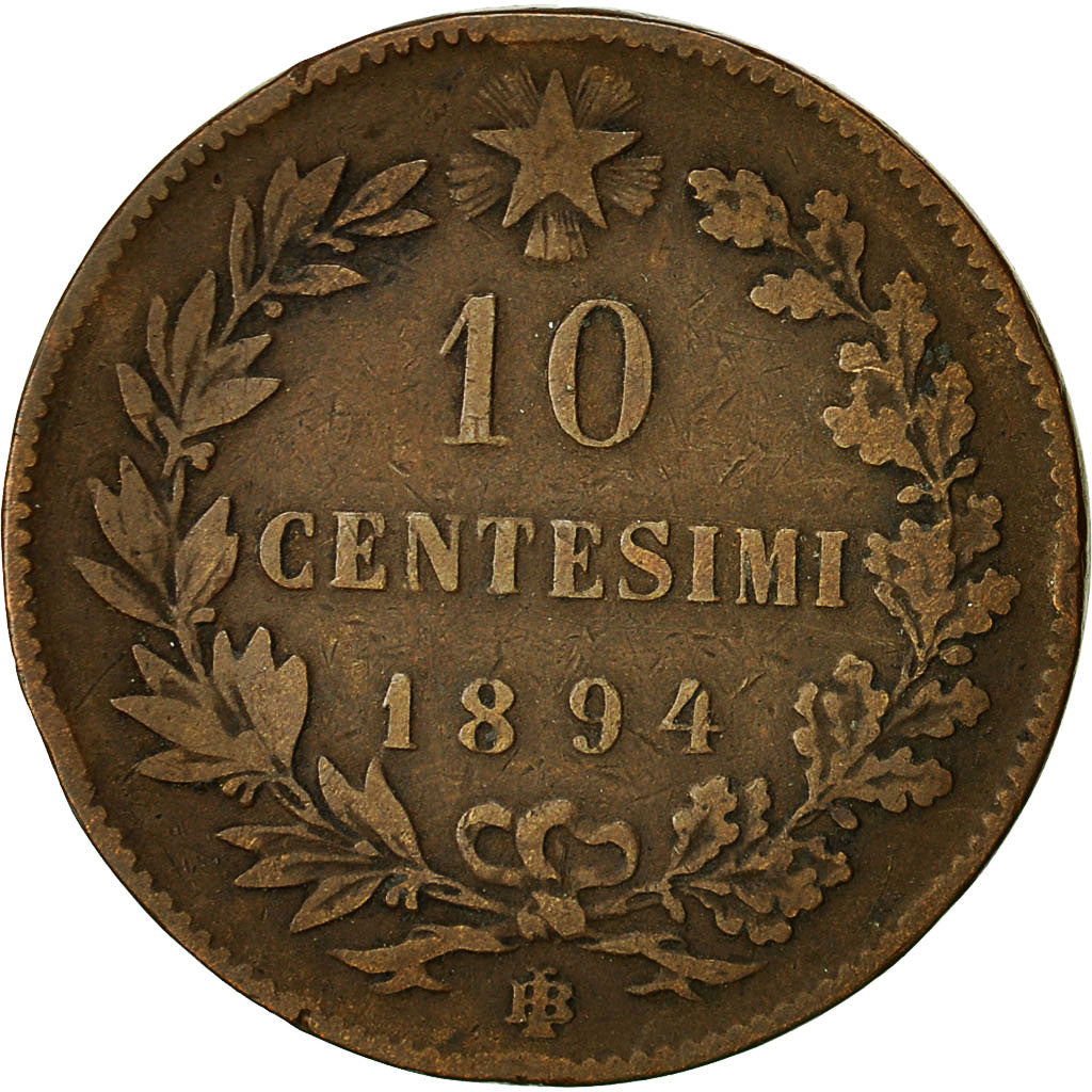 Moneta, Italia, Umberto I, 10 Centesimi, 1894, Birmingham, BB, Rame, KM:27.1