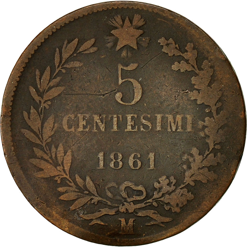 Moneta, Italia, Vittorio Emanuele II, 5 Centesimi, 1861, Milan, MB, Rame, KM:3.2