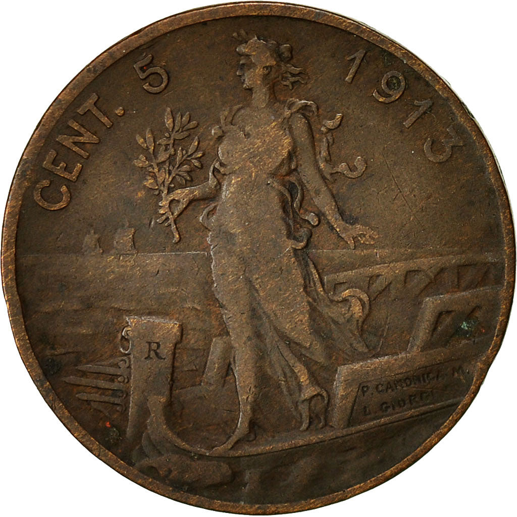 Monnaie, Italie, Vittorio Emanuele III, 5 Centesimi, 1913, Rome, TTB, Bronze
