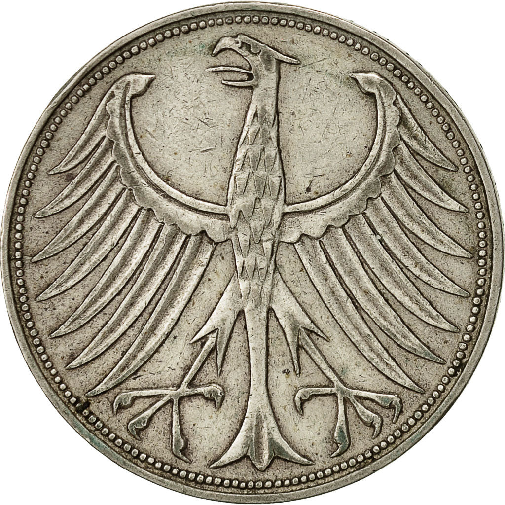 Coin, GERMANY - FEDERAL REPUBLIC, 5 Mark, 1951, Stuttgart, EF(40-45), Silver