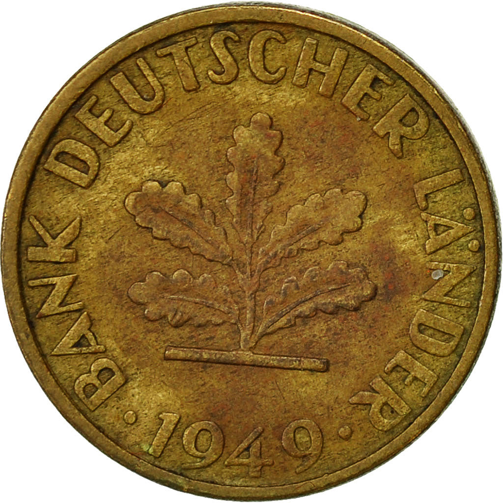 Monnaie, République fédérale allemande, 5 Pfennig, 1949, Karlsruhe, TB, Brass
