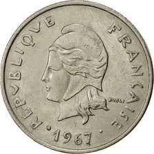 Moneda, Nueva Caledonia, 20 Francs, 1967, Paris, MBC, Níquel, KM:6