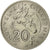 Moneda, Nueva Caledonia, 20 Francs, 1977, Paris, MBC, Níquel, KM:12