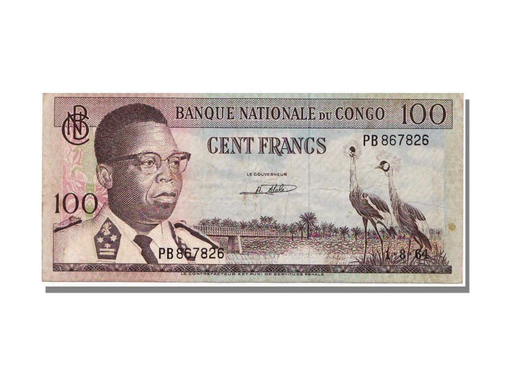 Congo Democratic Republic, 100 Francs, 1964, KM #6a, 1964-08-01, EF(40-45), PB..