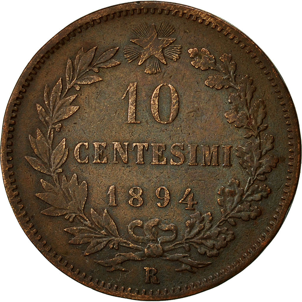 Coin, Italy, Umberto I, 10 Centesimi, 1894, Rome, EF(40-45), Copper, KM:27.2