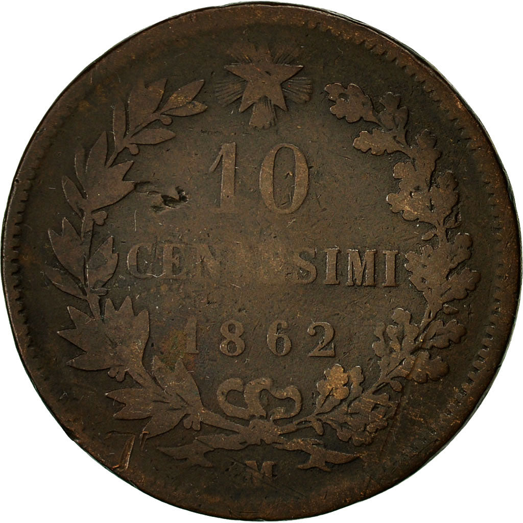Moneta, Italia, Vittorio Emanuele II, 10 Centesimi, 1862, Milan, MB, Rame