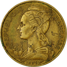 Moneda, La Reunión, 20 Francs, 1955, BC+, Aluminio - bronce, KM:11