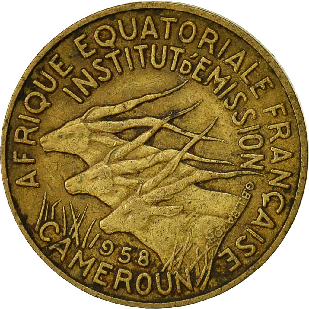 Coin, Cameroon, 5 Francs, 1958, EF(40-45), Aluminum-Bronze, KM:10