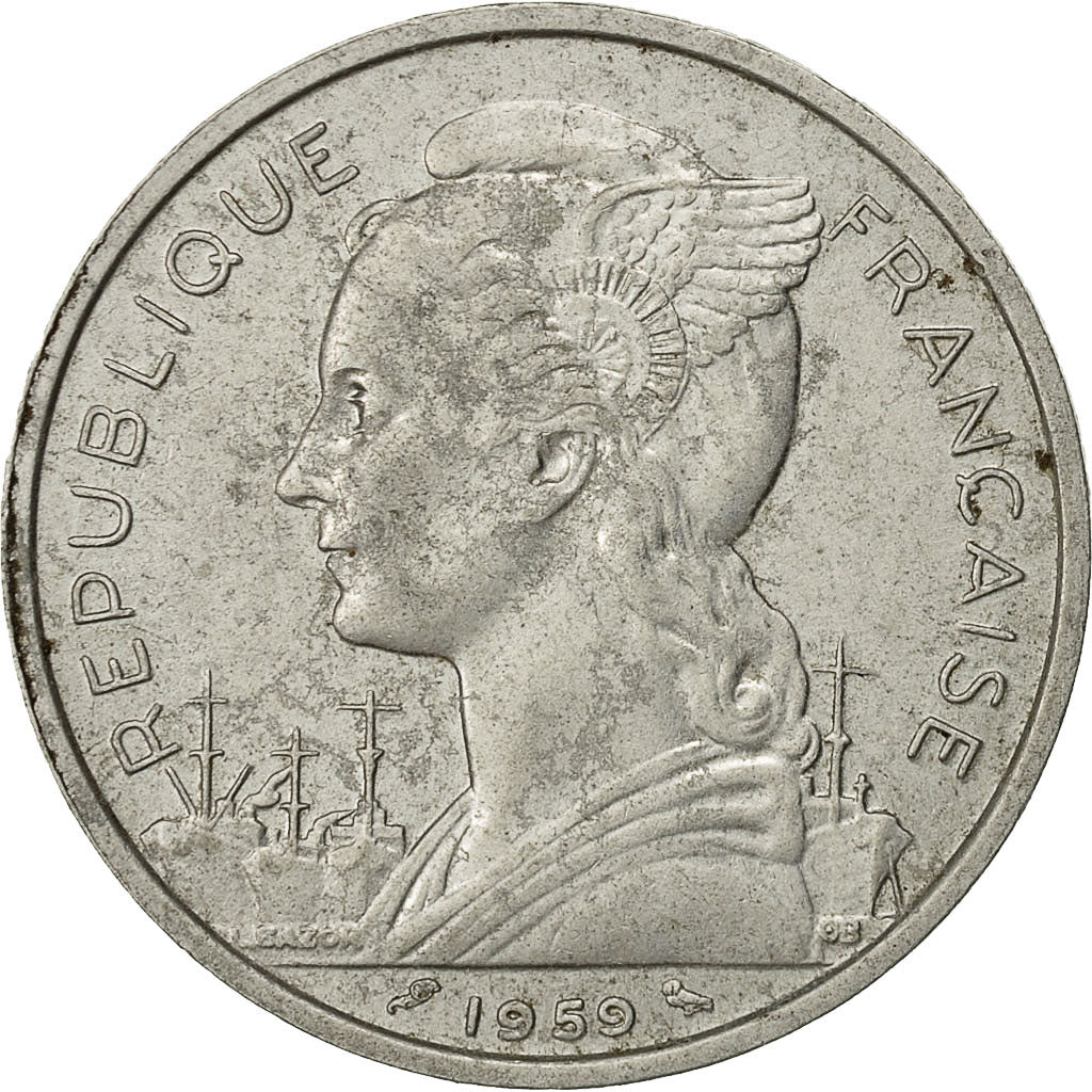 Coin, French Somaliland, 5 Francs, 1959, Paris, VF(20-25), Aluminum, KM:10