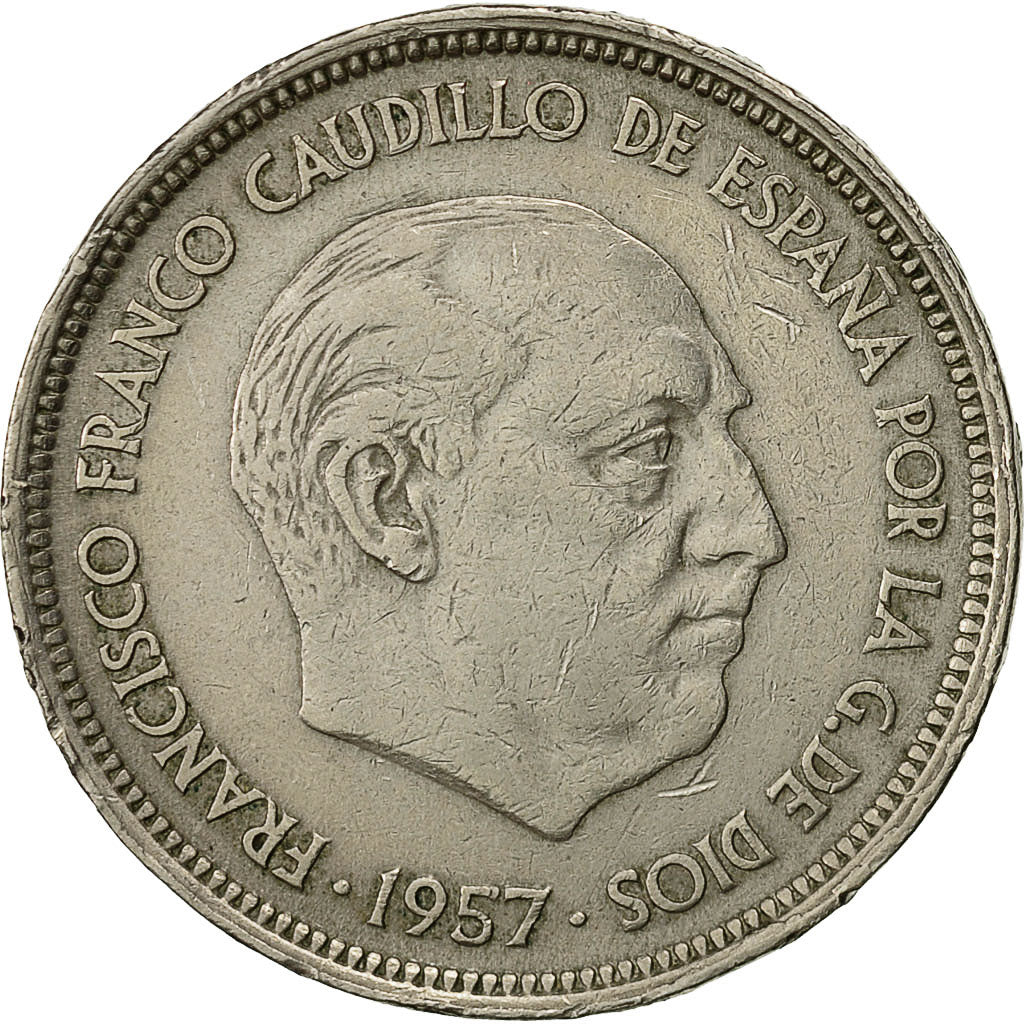 Moneda, España, Caudillo and regent, 50 Pesetas, 1957, MBC, Cobre - níquel
