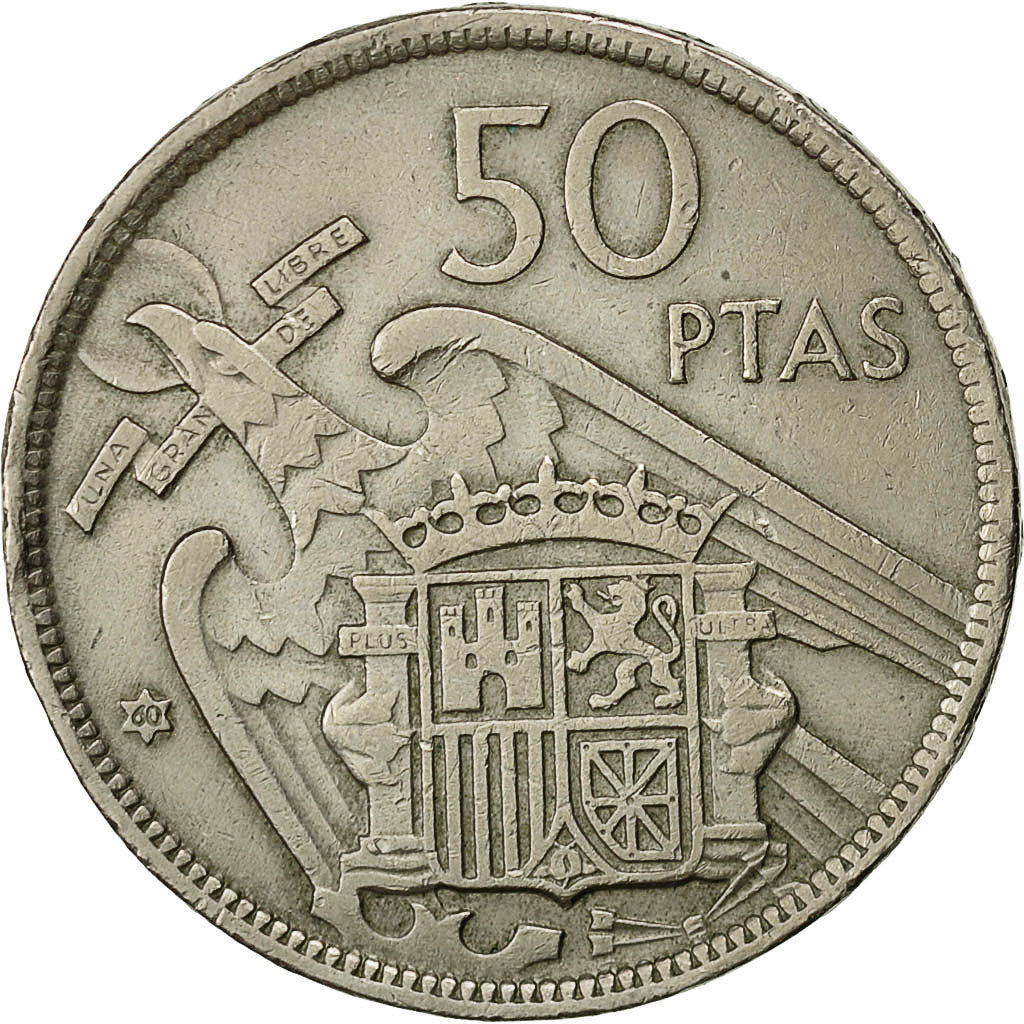 Moneda, España, Caudillo and regent, 50 Pesetas, 1957, MBC, Cobre - níquel