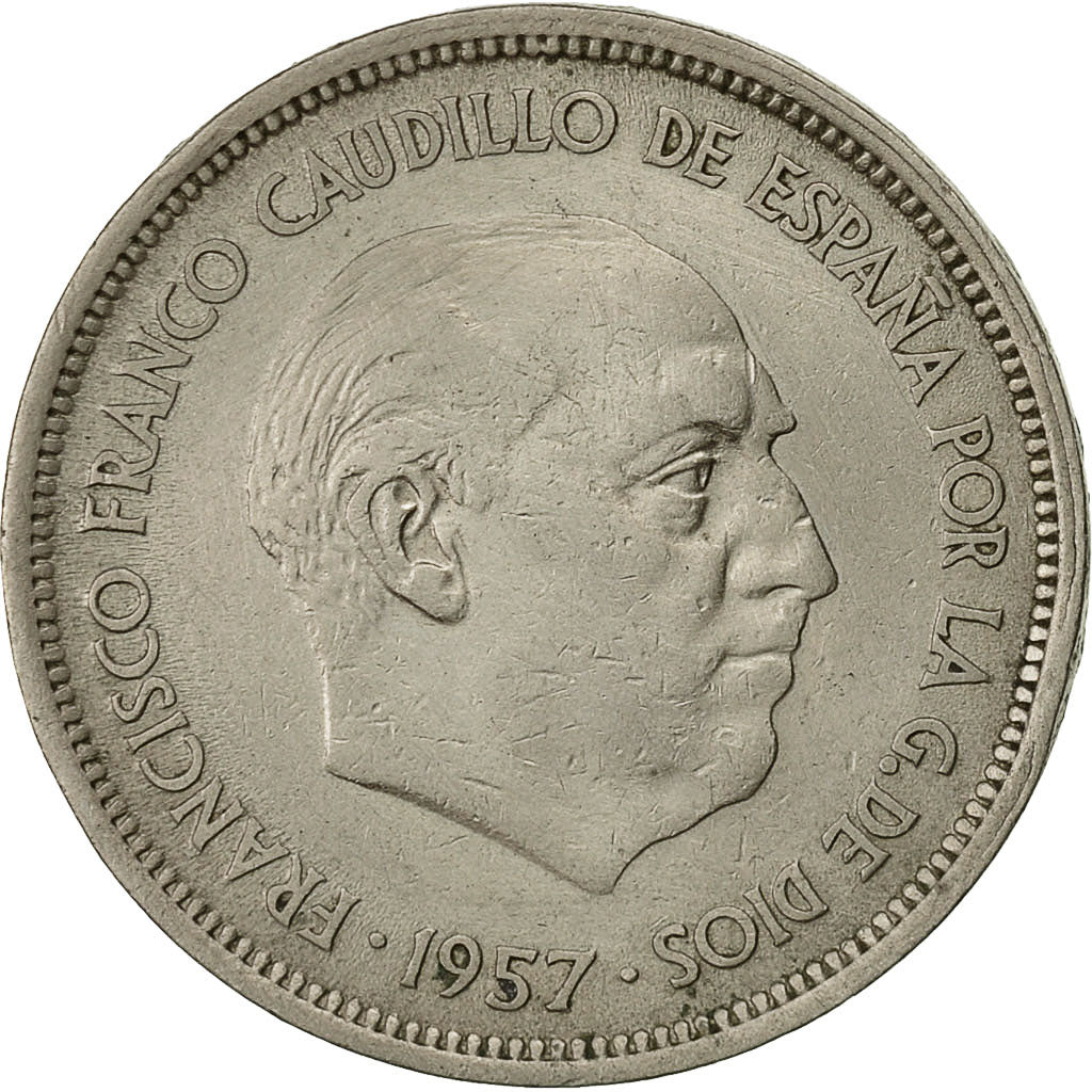 Moneta, Spagna, Caudillo and regent, 25 Pesetas, 1957, BB, Rame-nichel, KM:787