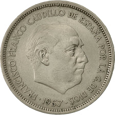 Moneta, Spagna, Caudillo and regent, 25 Pesetas, 1957, BB, Rame-nichel, KM:787