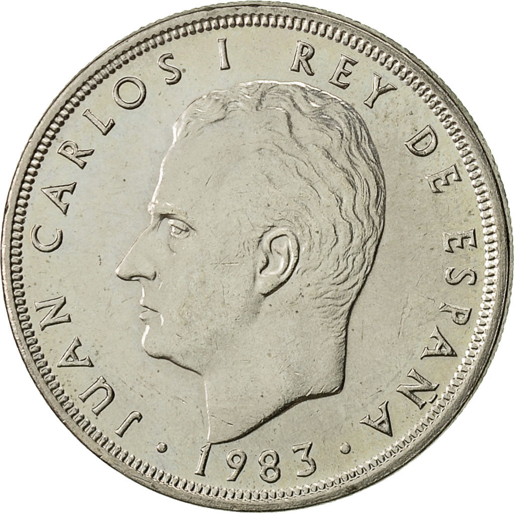 Coin, Spain, Juan Carlos I, 5 Pesetas, 1983, AU(55-58), Copper-nickel, KM:823