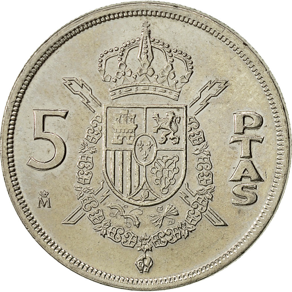 Coin, Spain, Juan Carlos I, 5 Pesetas, 1983, AU(55-58), Copper-nickel, KM:823