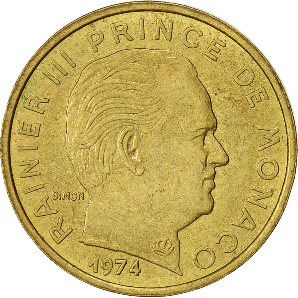 Moneta, Monaco, Rainier III, 10 Centimes, 1974, EF(40-45), Aluminium-Brąz