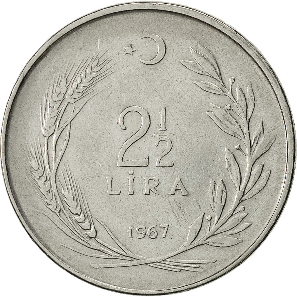 Moneta, Turchia, 2-1/2 Lira, 1967, BB, Acciaio inossidabile, KM:893.1