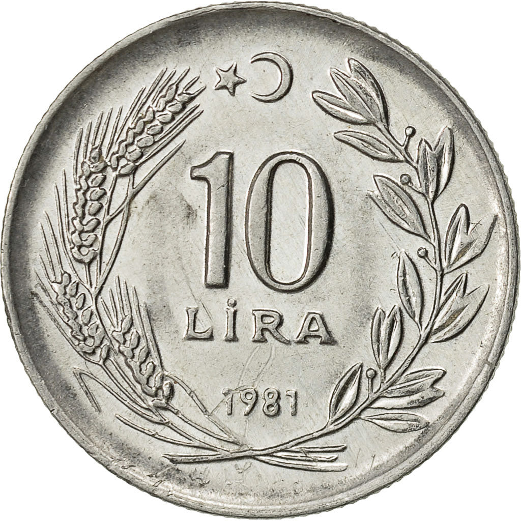 Coin, Turkey, 10 Lira, 1981, EF(40-45), Aluminum, KM:945