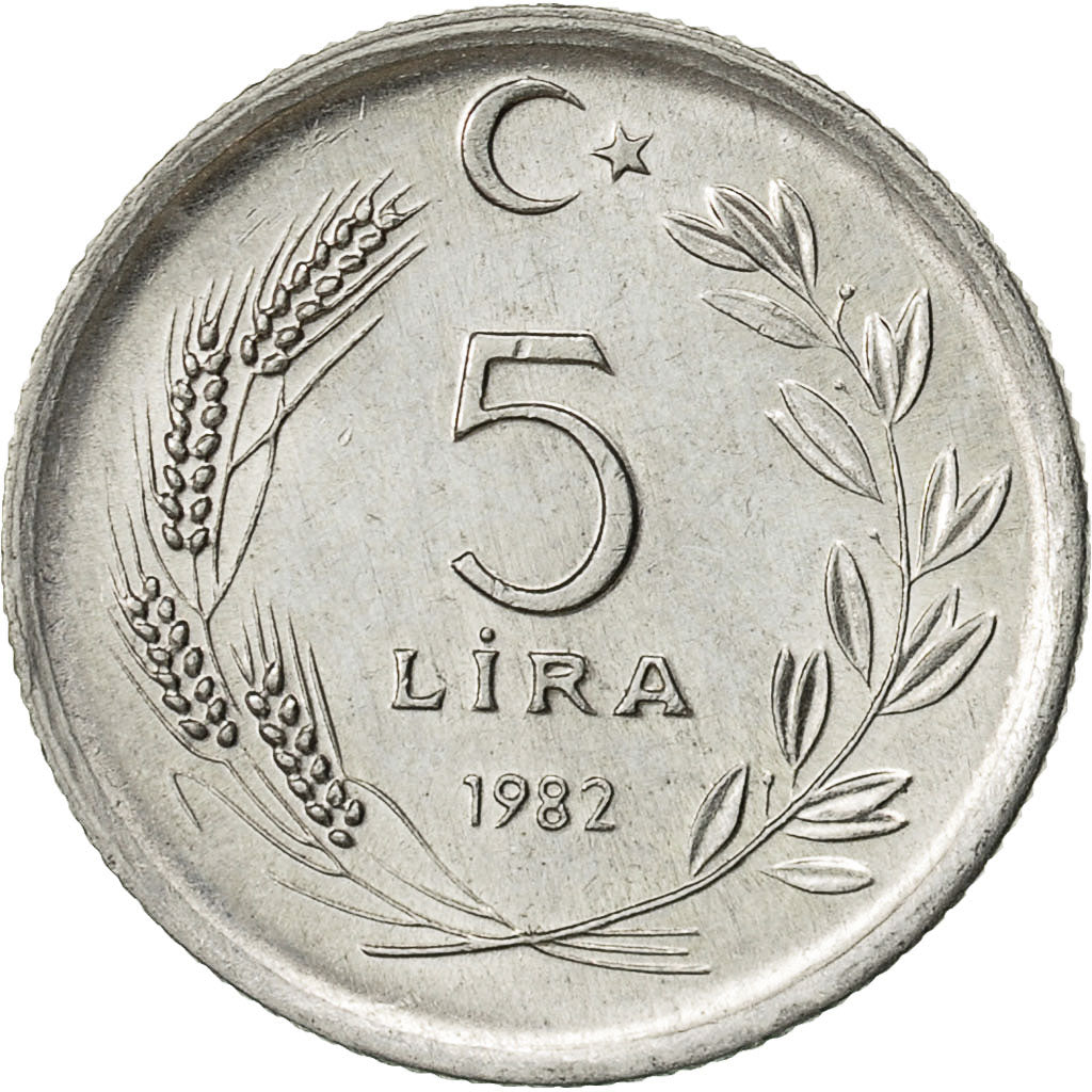 Moneta, Turchia, 5 Lira, 1982, BB, Alluminio, KM:949.1