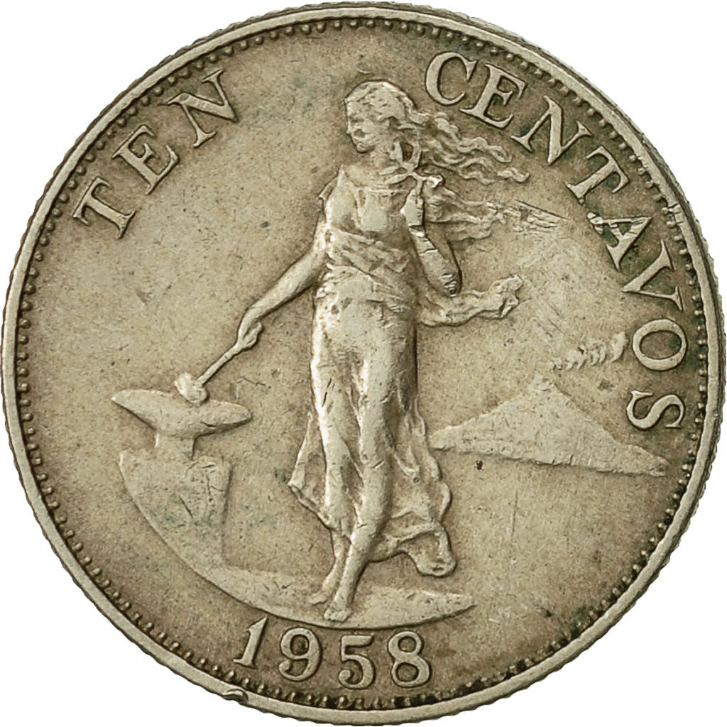 Coin, Philippines, 10 Centavos, 1958, EF(40-45), Copper-Nickel-Zinc, KM:188