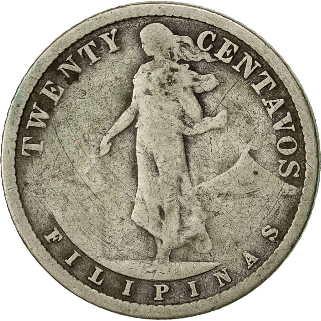 Coin, Philippines, 20 Centavos, 1907, VF(20-25), Silver, KM:170