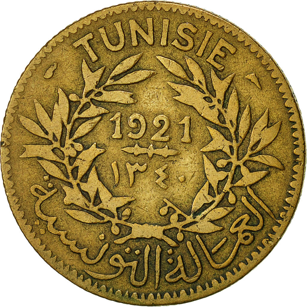 Moneta, Tunisia, Anonymous, 2 Francs, 1921, Paris, AU(50-53), Aluminium-Brąz
