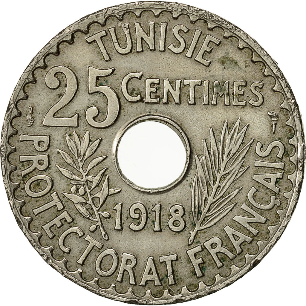 Coin, Tunisia, Muhammad al-Nasir Bey, 25 Centimes, 1918, Paris, AU(50-53)