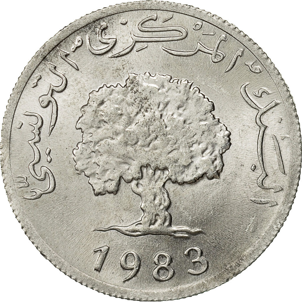 Coin, Tunisia, 5 Millim, 1983, AU(55-58), Aluminum, KM:282