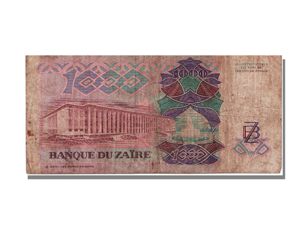 Zaïre, 1000 Zaïres, 1989, KM #35a, 1989-11-24, F(12-15), F 2558145D