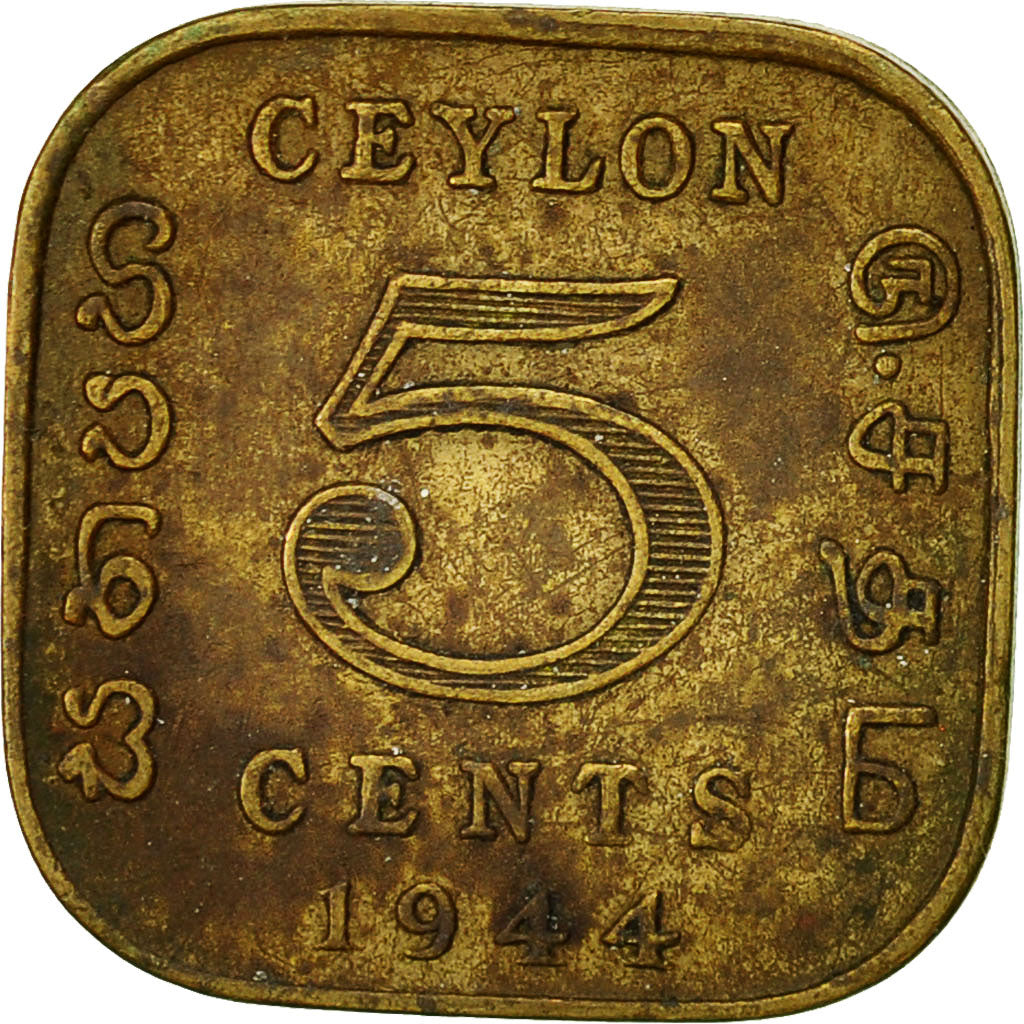 Coin, Ceylon, George VI, 5 Cents, 1944, VF(20-25), Nickel-brass, KM:113.2