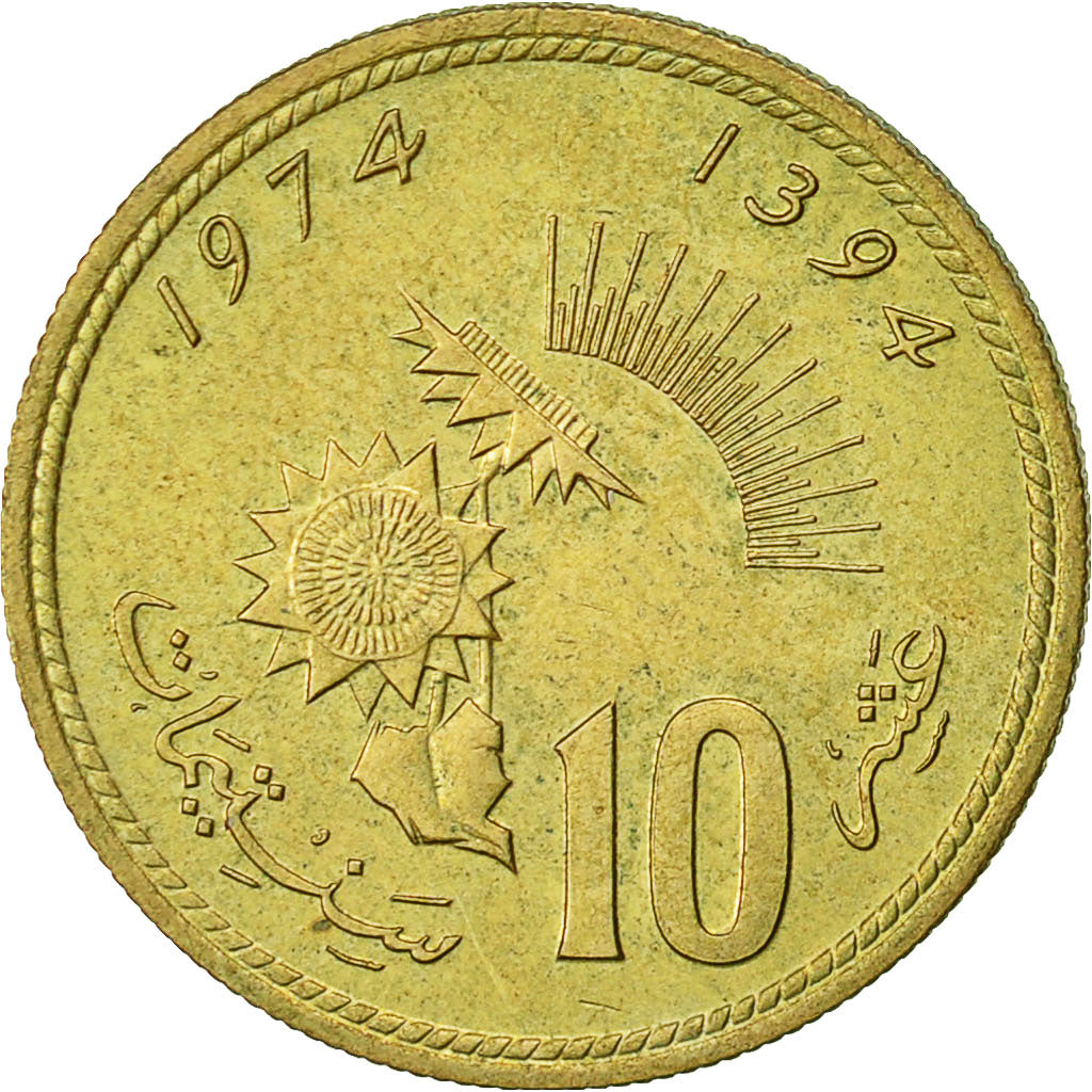 Monnaie, Maroc, al-Hassan II, 10 Santimat, 1974, TTB, Aluminum-Bronze, KM:60