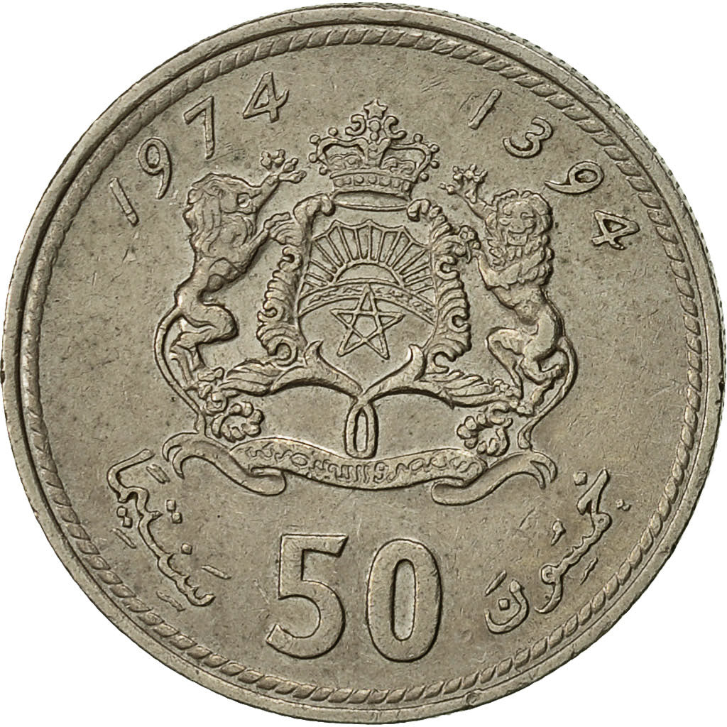 Monnaie, Maroc, al-Hassan II, 50 Santimat, 1974, TTB, Copper-nickel, KM:62