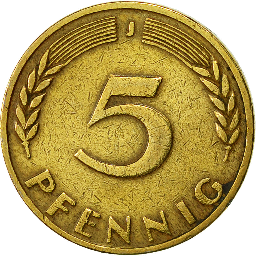 Moneda, ALEMANIA - REPÚBLICA FEDERAL, 5 Pfennig, 1949, Hambourg, EBC, Latón