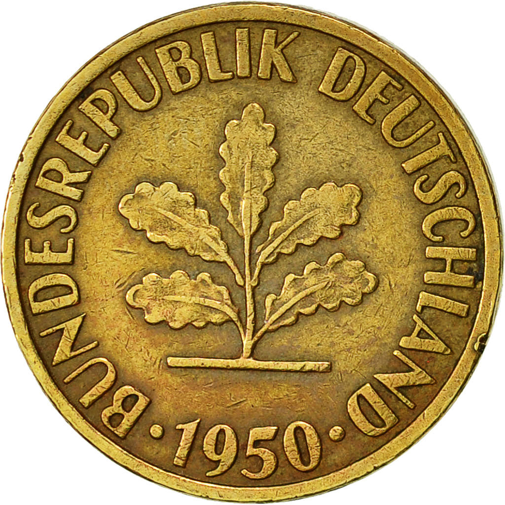 Moneda, ALEMANIA - REPÚBLICA FEDERAL, 5 Pfennig, 1950, Stuttgart, EBC, Latón