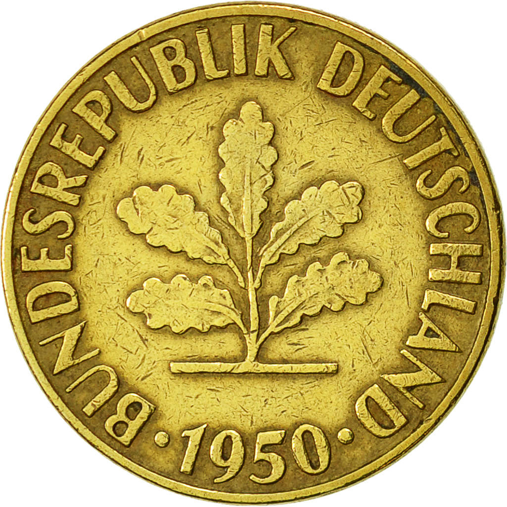 Moneda, ALEMANIA - REPÚBLICA FEDERAL, 5 Pfennig, 1950, Karlsruhe, EBC, Latón