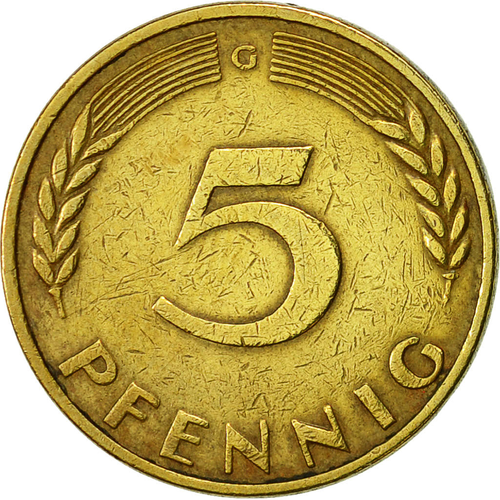 Moneda, ALEMANIA - REPÚBLICA FEDERAL, 5 Pfennig, 1950, Karlsruhe, EBC, Latón