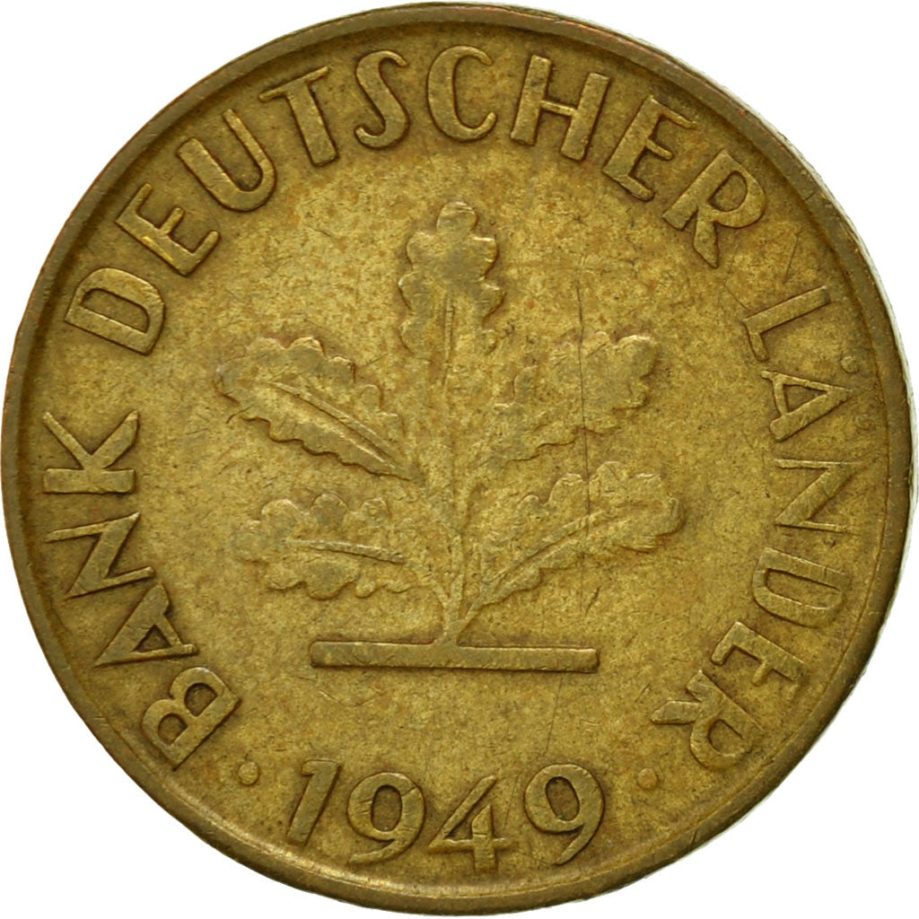 Münze, Bundesrepublik Deutschland, 10 Pfennig, 1949, Karlsruhe, SS, Brass Clad