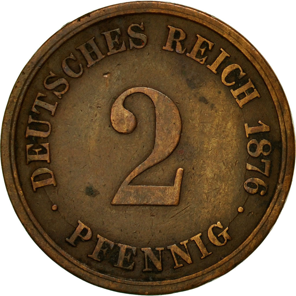 Coin, GERMANY - EMPIRE, Wilhelm I, 2 Pfennig, 1876, Munich, EF(40-45), Copper