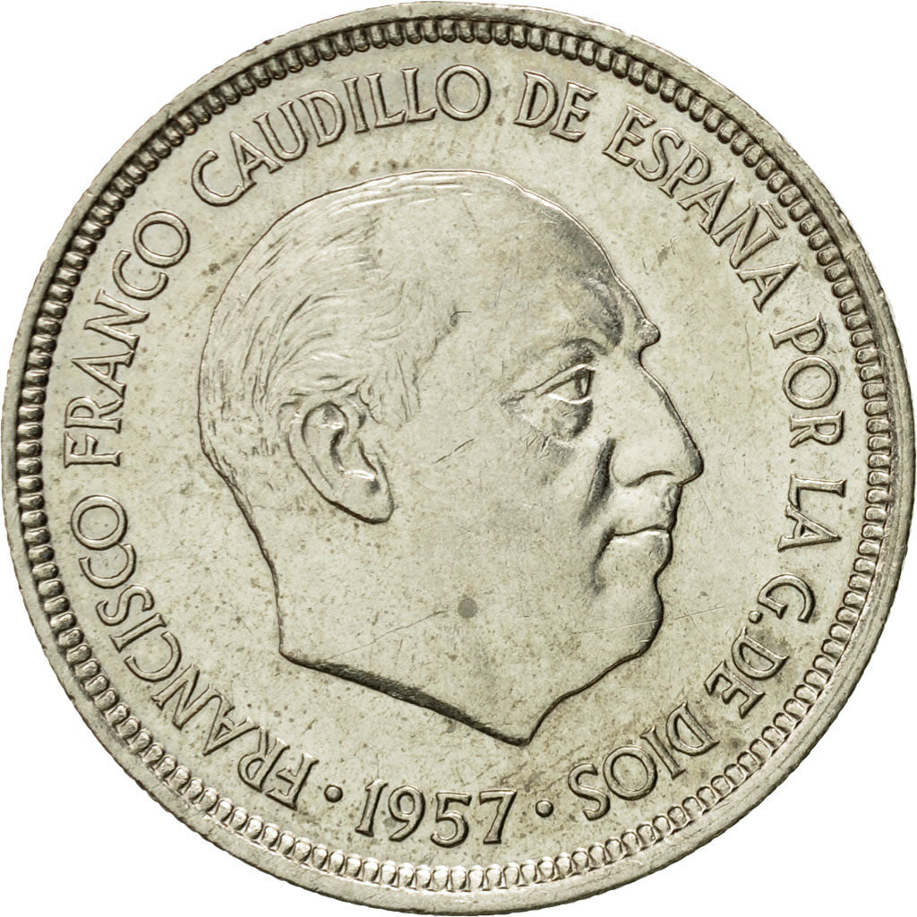 Moneta, Hiszpania, Caudillo and regent, 5 Pesetas, 1974, AU(55-58)