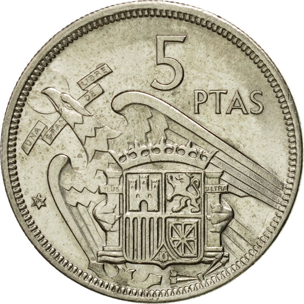 Moneta, Hiszpania, Caudillo and regent, 5 Pesetas, 1974, AU(55-58)