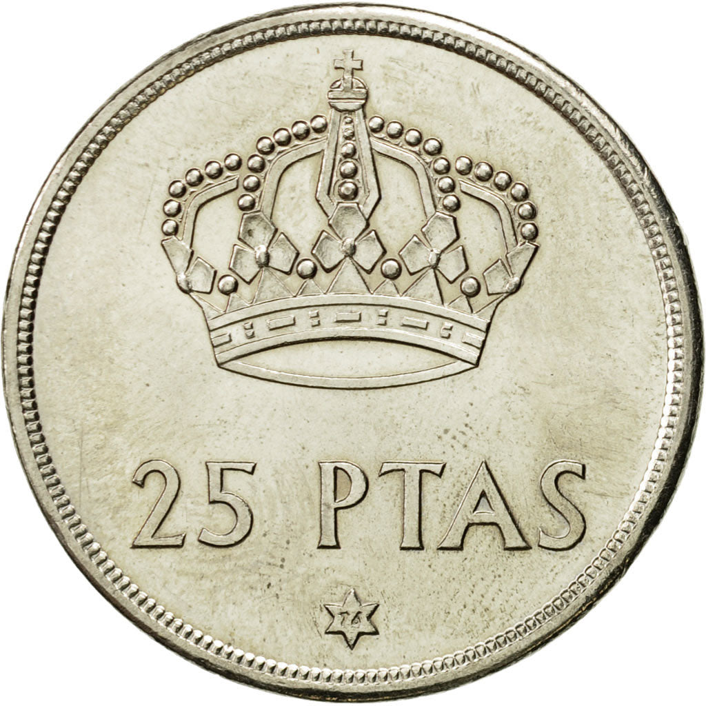 Coin, Spain, Juan Carlos I, 25 Pesetas, 1976, AU(55-58), Copper-nickel, KM:808