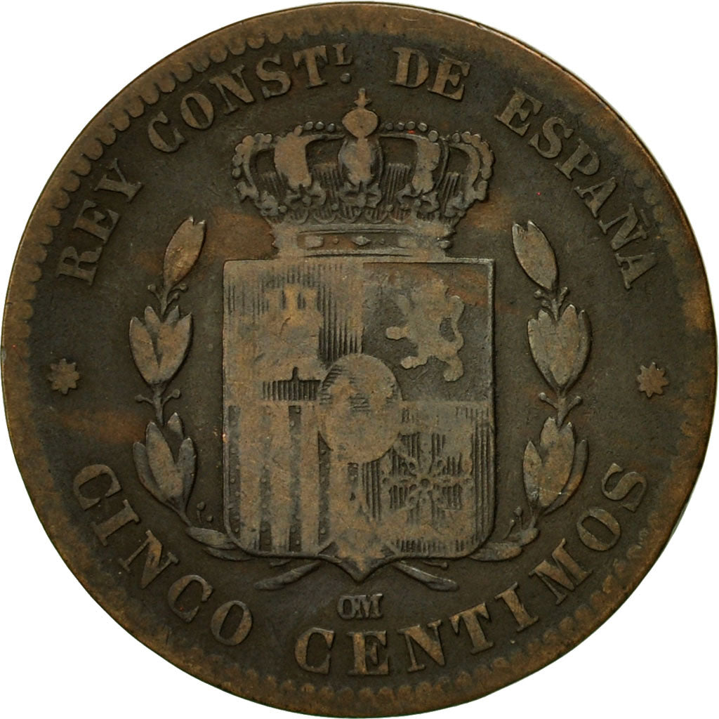 Coin, Spain, Alfonso XII, 5 Centimos, 1879, VF(20-25), Bronze, KM:674