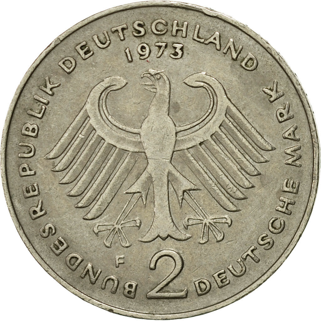 Moneda, ALEMANIA - REPÚBLICA FEDERAL, 2 Mark, 1973, Stuttgart, MBC, Cobre -